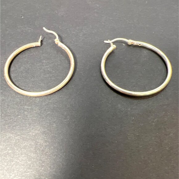 Unisex Sterling Silver 925 Hoop Earrings 1.4" 36mm Marked SU925IN Snap Closure - Picture 2 of 5